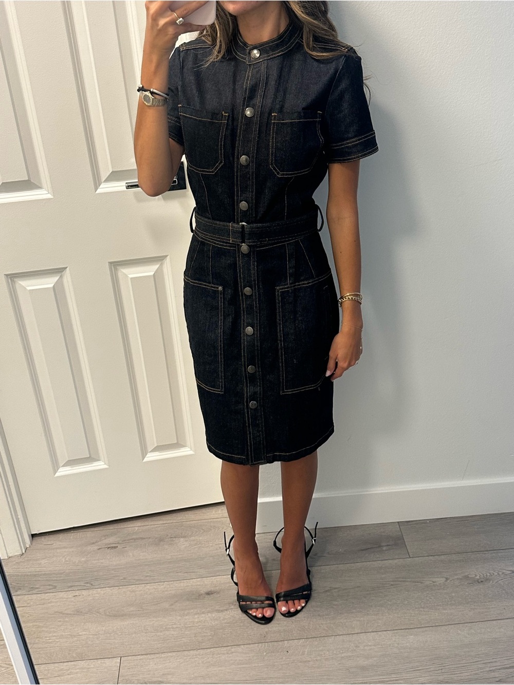 Ag Adriano Goldschmied Black Button-Front Denim Dress